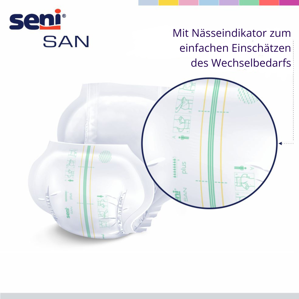 Seni San Plus mit Nässeindikator – Detailansicht zur einfachen Einschätzung des Wechselbedarfs.