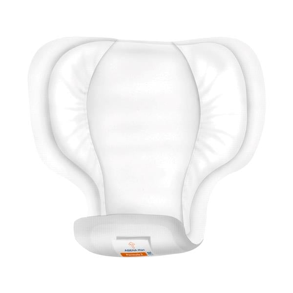 Abena Man Premium Formula 2 Inkontinenzeinlagen in einer neugestalteten Verpackung. Die Vorderseite der Packung zeigt das Produkt in einem modernen, ansprechenden Design mit klaren Konturen. Der Markenname „Abena“ und die Produktbezeichnung „Man Premium Formula 2“ sind prominent in Großbuchstaben abgebildet. Die Farbgebung ist in Blau- und Grüntönen gehalten, was Frische und Zuverlässigkeit vermittelt. Zudem sind informative Symbole aufgedruckt, die Schutzlevel und Eigenschaften der Einlagen visualisieren.