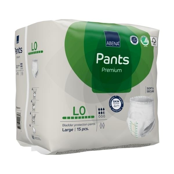 ABENA Pants Premium L0, Inkontinenzhose Large, Packung 15 Stück in Schrägansicht