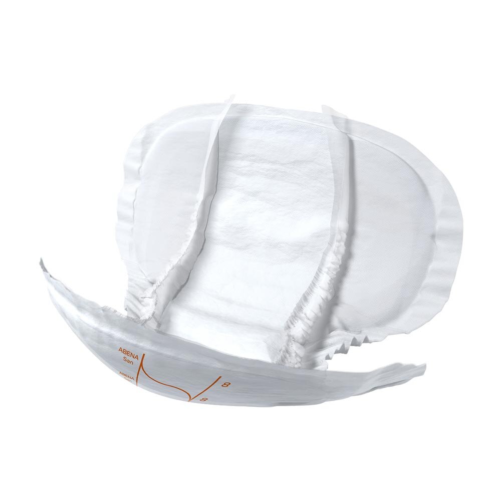 Ein Paket mit Abena San Premium 8 Inkontinenzeinlagen steht im Vordergrund des Bildes. Die Verpackung ist vorwiegend weiß mit blauen und grünen Akzenten, die das Produktdesign modern erscheinen lassen. Auf der Vorderseite sind die wichtigsten Produktmerkmale, wie Saugstärke und Größe, deutlich abgebildet. Im Hintergrund ist leicht verschwommen ein neutraler, heller Hintergrund sichtbar, der den Fokus auf die Inkontinenzeinlagen lenkt.