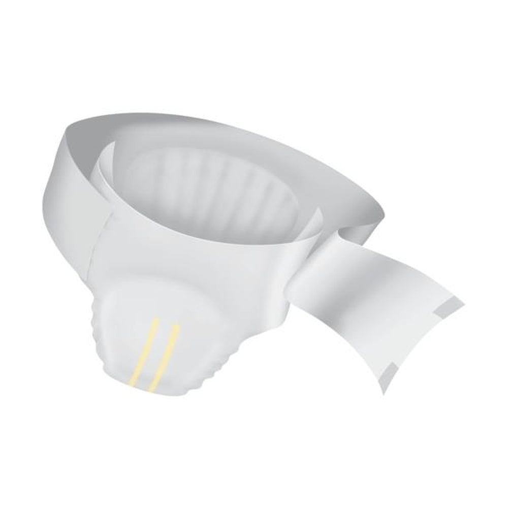 Detailansicht der geöffneten Abena Slip Premium Inkontinenzwindel XXL1 mit Klettverschlüssen und Auslaufschutz.