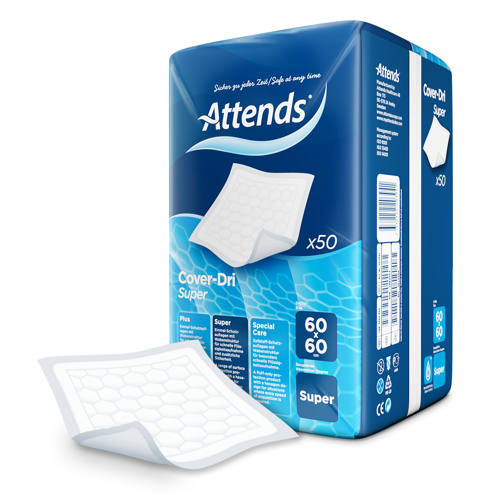 Abbildung eines Produkts: Eine rechteckige Schutzauflage in einem sanften Blau, die obere Oberfläche ist glatt und mittig leicht gefaltet. Die Ecken sind abgerundet, und die Unterseite zeigt eine rutschfeste Textur. Die Schutzauflage misst 60 x 60 cm und ist optimal für den Einsatz als Inkontinenzschutz. Sie ist für den täglichen Gebrauch konzipiert und bietet eine absorbierende Schicht, die Feuchtigkeit zuverlässig aufnimmt.