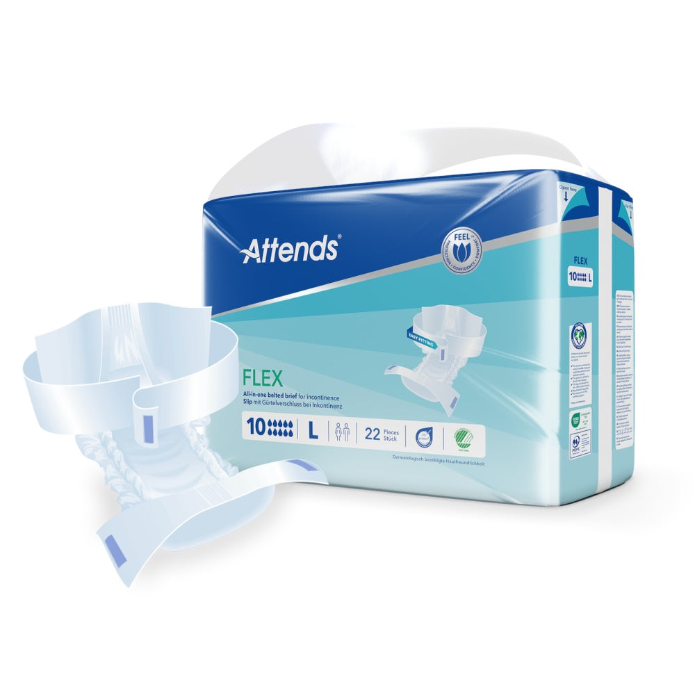 Attends Flex 10 Inkontinenzslip mit Gürtelverschluss, Größe L – Packung (22 Stück) mit Produktabbildung