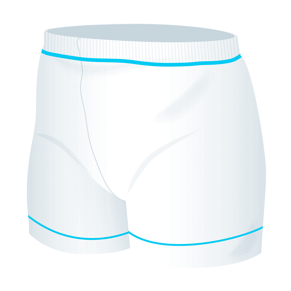 Detaillierte Abbildung von Attends Stretch Pants in der Größe Medium, die als Fixierhosen konzipiert sind. Die Hose hat einen elastischen Bund für optimalen Halt und Komfort. Die Oberfläche ist glatt und in einer neutralen Farbe gehalten, die eine Unauffälligkeit gewährleistet. Die Nahtkonstruktion ist schlicht, ohne auffällige Muster. Die Fixierhosen sind ideal für Menschen mit erhöhtem Pflegebedarf und gewährleisten eine sichere und bequeme Anwendung.