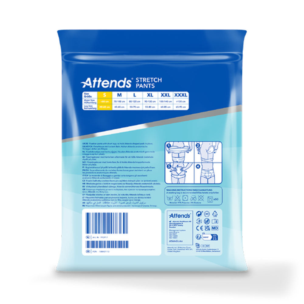 Beige Stretch-Pants von Attends, die eine bequeme und flexible Passform bieten, um optimalen Komfort zu gewährleisten. Der elastische Bund sorgt für eine einfache Anpassung und guten Sitz, während das Material atmungsaktiv ist. Ideal für den täglichen Gebrauch, bilden sie eine unsichtbare Basis unter der Kleidung. Die Pants sind für Erwachsene konzipiert und bieten sowohl Funktionalität als auch Stil. Perfekt für Personen, die eine diskrete und zuverlässige Lösung suchen.