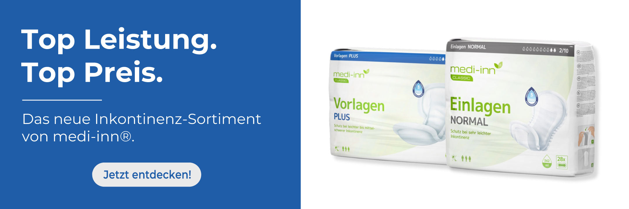 Auf dem Bild sind verschiedene Verpackungen einer Produktreihe namens Medi Inn zu sehen. Die Packungen sind in verschiedenen Farben gehalten und enthalten deutliche Beschriftungen, die die jeweiligen Produkte bezeichnen. Im Vordergrund steht eine große Packung, flankiert von kleineren Varianten. Der Hintergrund ist hell und unscharf, was die Produkte in den Mittelpunkt rückt. Die gesamte Anordnung vermittelt einen klaren und modernen Eindruck, ideal für eine Gesundheits- und Wellnessmarke.