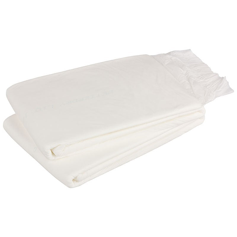 Bild eines Produkts: Betterdry L10 Windeln für Erwachsene. Auf einem hellen Hintergrund sind die Windeln in einer Verpackung abgebildet. Die Verpackung ist überwiegend in Blau und Weiß gestaltet mit einem modernen, ansprechenden Design. Auf der Vorderseite sind Produktmerkmale wie "hohe Saugfähigkeit" und "Übernachtgebrauch" sowie das Logo der Marke deutlich sichtbar. Die Windeln selbst sind angeordnet, um ihre Form und Struktur zu zeigen, und vermitteln einen Eindruck von Qualität und Komfort.