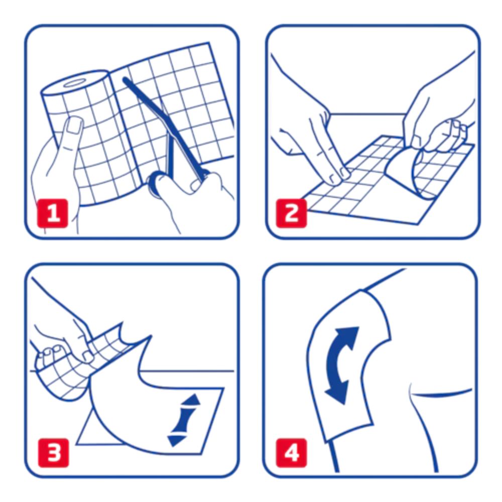 Ein Bild von Fixomull Stretch, einem flexiblen, wasserdichten Tape zur sicheren Fixierung von Verbänden. Die Rolle des Tapes ist auf einem hellen Hintergrund platziert und zeigt die Verpackung mit der Produktbezeichnung "Fixomull Stretch" deutlich. Die Rolle ist in einer typischen medizinischen Form und wirkt in einem sanften, hautfreundlichen Farbton. Die Größe der Rolle wird durch eine Maßband-Skalierung angedeutet. Das Material erscheint dehnbar und atmungsaktiv, ideal für die Anwendung auf der Haut.