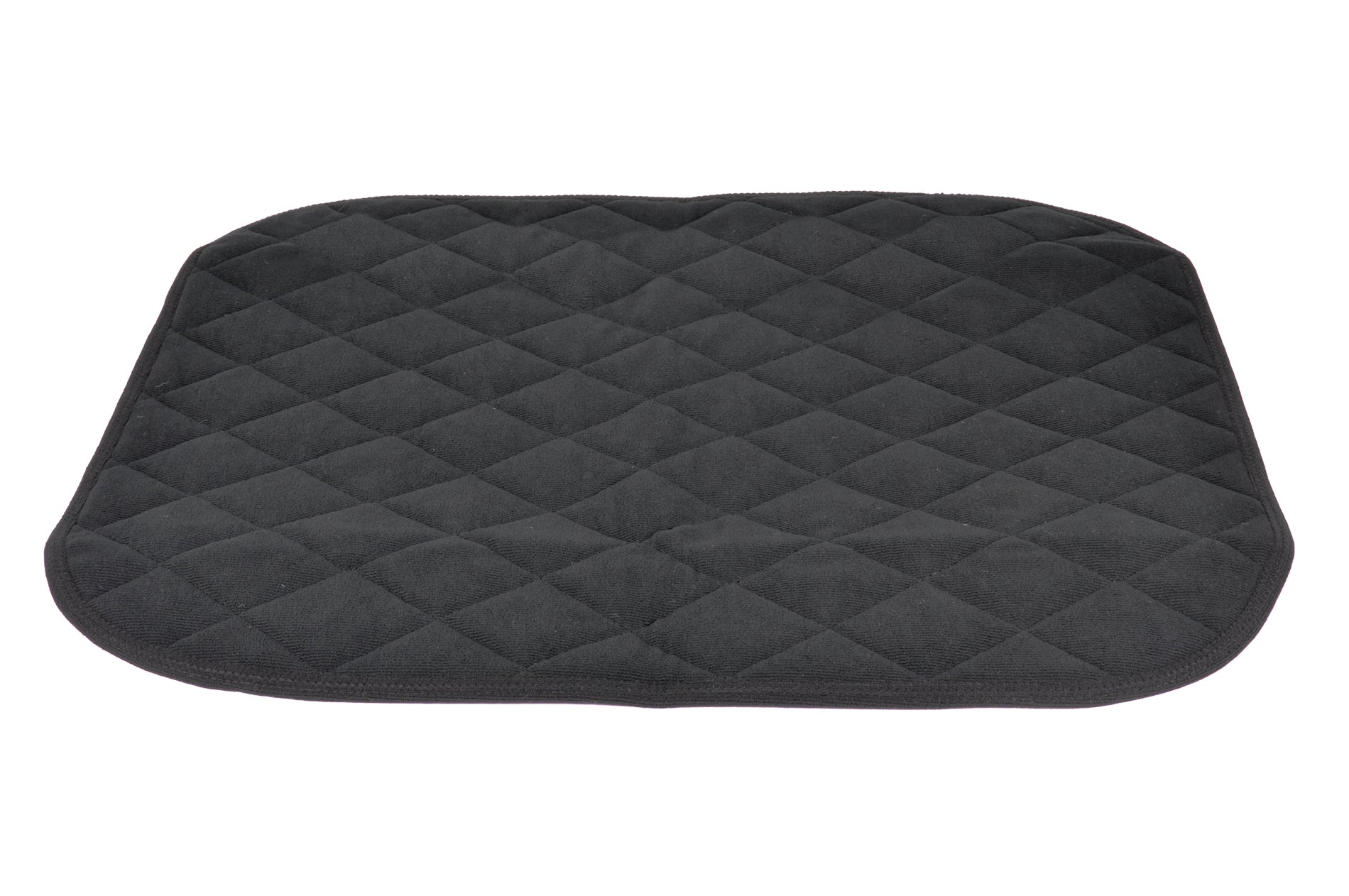 Ein quadratisches Produktbild zeigt eine blaue Anti-Rutsch-Inkontinenz-Sitzunterlage mit den Maßen 40 x 50 cm. Die Unterlage hat eine strukturierte Oberfläche, die Rutschfestigkeit gewährleistet, und die Kanten sind sauber genäht. Im Hintergrund ist die Unterseite, die mit einem speziellen Material ausgestattet ist, um ein Verrutschen auf glatten Oberflächen zu verhindern, teilweise sichtbar.