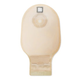 Produktbild des Dansac Nova 1 Foldup Convex Ausstreifbeutels in Hautfarbe. Der Beutel hat einen Durchmesser von 15-37 mm und ist speziell für Menschen mit Stoma gedacht. Der Ausstreifbeutel zeigt eine sanfte, hautfreundliche Oberfläche und einen flexiblen, anpassbaren Rand für optimalen Sitz. Die Rückseite ist haftend, um sicheren Halt auf der Haut zu gewährleisten.