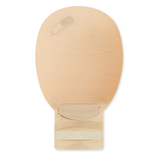 Produktbild eines Dansac Novalife 1 Ausstreifbeutels, Soft Convex, Midi. Der Filter zeigt den ausstreifbaren, beutelartigen Kunststoff mit einer glatten, hautfreundlichen Oberfläche und einem sanften, konvexen Rand für optimalen Sitz und Komfort. Der Beutel ist transparent, um den Füllstand zu kontrollieren, und hat einen praktischen Haftstreifen für die Befestigung. Die Vorderseite ist mit einer klaren Skala zur Füllstandsanzeige versehen.