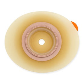 Produktbild der Dansac Novalife 2 konvexen Basisplatte. Die Verpackung zeigt fünf beige Basisplatten, die speziell für Menschen mit Stoma entwickelt sind. Die Platten haben eine konvexe Form, um eine optimale Anpassung an die Haut zu gewährleisten, und bieten ein sicheres, zuverlässiges Haftsystem. Auf dem Bild sind die Platten in einem klaren, übersichtlichen Layout angeordnet, mit sichtbaren Maßangaben (43, 25, 30 mm) und der Artikelnummer.