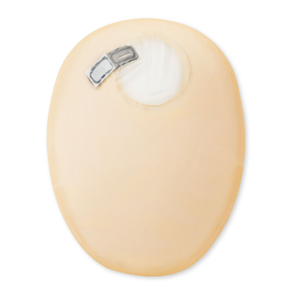 Das Bild zeigt einen transparenten geschlossenen Beutel des Produkts "Dansac NovaLife 2 Maxi". Der Beutel ist vollständig abgebildet und hebt sich klar vom Hintergrund ab. Er hat eine praktische, klare Form und ist mit einer griffigen Kante zum leichteren Verschließen versehen. Im oberen Bereich sind informative Beschriftungen zu lesen, die Hinweise zu Größe und Funktion des Produkts geben. Der gesamte Eindruck vermittelt Pflege und Sicherheit, was essenziell für die Verwendung im medizinischen Bereich ist.