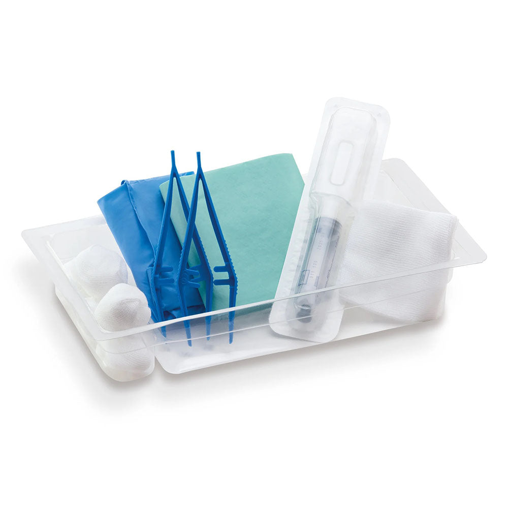 Bild eines Hartmann Urinkatheter-Sets, bestehend aus mehreren medizinischen Einzelteilen. Auf dem Bild sind sechs sterile Urinkatheter in transparenten Verpackungen zu sehen, die ordentlich in einer Reihe angeordnet sind. Jeder Katheter hat eine schlanke, flexible Form und ist farblich gekennzeichnet, um die unterschiedlichen Größen zu unterscheiden. Dazu gehört auch eine enthaltene Anleitung auf einer beige Hintergrundfarbe.