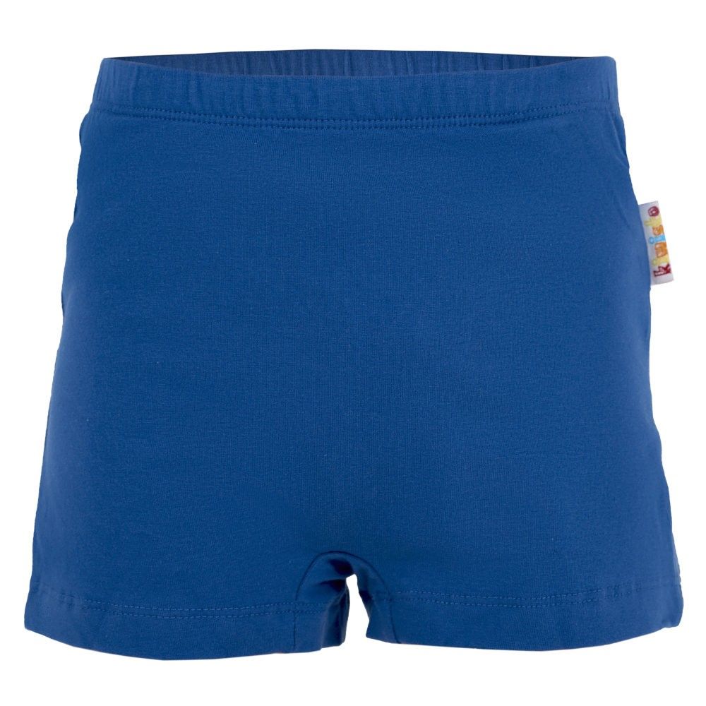 Nahaufnahme der blauen kiwisto Kids ActivePants von vorne mit kleinem seitlichem Markenetikett.