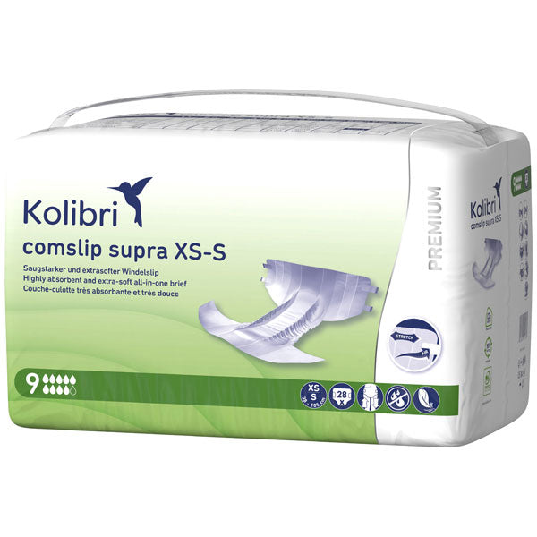 Alt-Text: Das Produktbild zeigt einen Kolibri Comslip Premium Supra in der Größe XS/S. Der Slip ist in einem ansprechenden Blauton gehalten und besteht aus einem angenehm weichen Material. Die Vorderseite weist ein elegantes, minimalistisches Design auf, während die Seiten und der Rücken schlicht und komfortabel sind. Das elastische Bündchen sorgt für einen guten Sitz. Das Produkt liegt flach auf einem neutralen Hintergrund, was die Details und die Farbnuancen des Stoffes gut zur Geltung bringt.