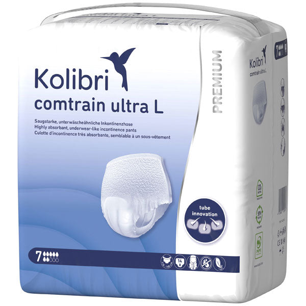 Das Bild zeigt die Kolibri Comtrain Premium Ultra Pants in Größe L. Die Hose hat eine moderne, sportliche Passform und ist aus atmungsaktivem, strapazierfähigem Material gefertigt. Sie ist in einer dunklen Farbe gehalten und weist reflektierende Details auf, die für zusätzliche Sichtbarkeit sorgen. Die Kniepartie ist ergonomisch geformt, was Bewegungsfreiheit bietet. Zudem sind praktische Taschen an den Seiten und hinten sichtbar, die Funktionalität hinzufügen.