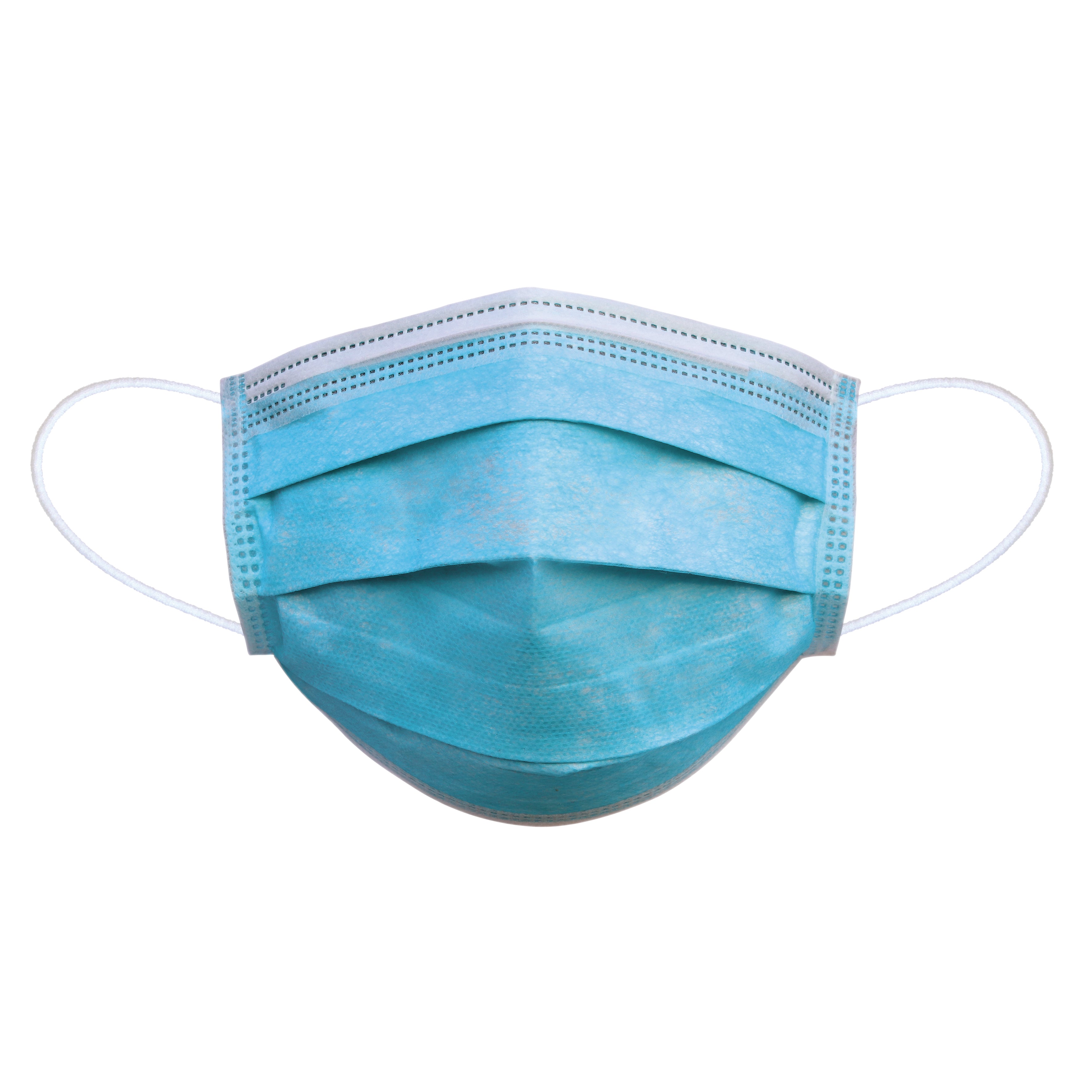 Produktbild eines 3-lagigen Mundschutzes in Blau, der speziell für den einmaligen Gebrauch konzipiert ist. Der Mundschutz hat die Maße von 9,5 cm x 17,5 cm und ist mit einem Nasenbügel ausgestattet, der eine optimale Anpassung an das Gesicht ermöglicht. Die Außenschicht ist in einem kräftigen Blau gehalten, während die Innenfläche weich und angenehm auf der Haut ist. Der Maskenrand ist gut verarbeitet und bietet einen sicheren Sitz.