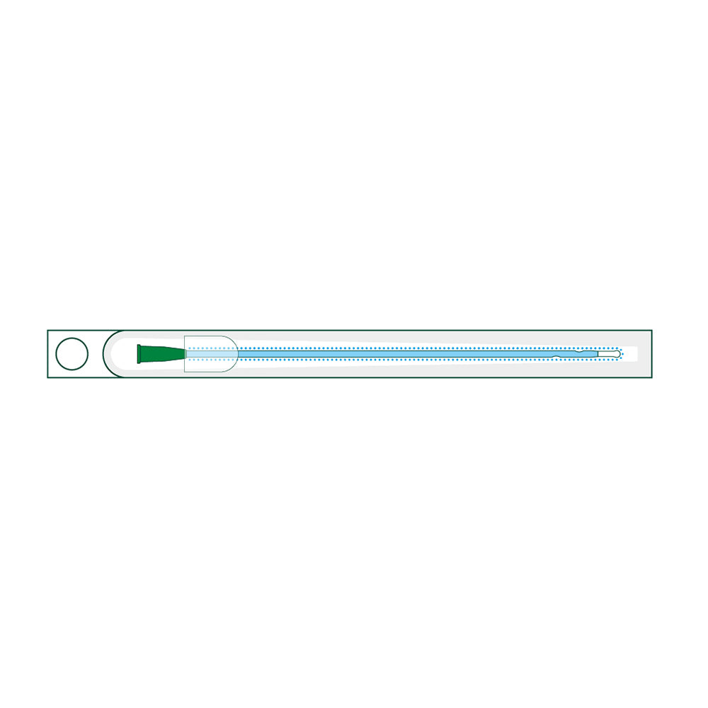 Weißer Hintergrund mit einem Produktfoto von einem hydrophilen Einmalkatheter namens "IQ-Cath 23" von Manfred Sauer. Der Katheter hat eine Länge von 30 cm und ist für Jungen geeignet. In der Verpackung sind 30 Stück enthalten. Auf dem Verpackungsdesign sind klare, deutliche Schriftzüge zu sehen, die den Namen des Produkts und die Produktdetails angeben. Der Katheter selbst ist transparent und hat eine glatte Oberfläche, um die Anwendung zu erleichtern.