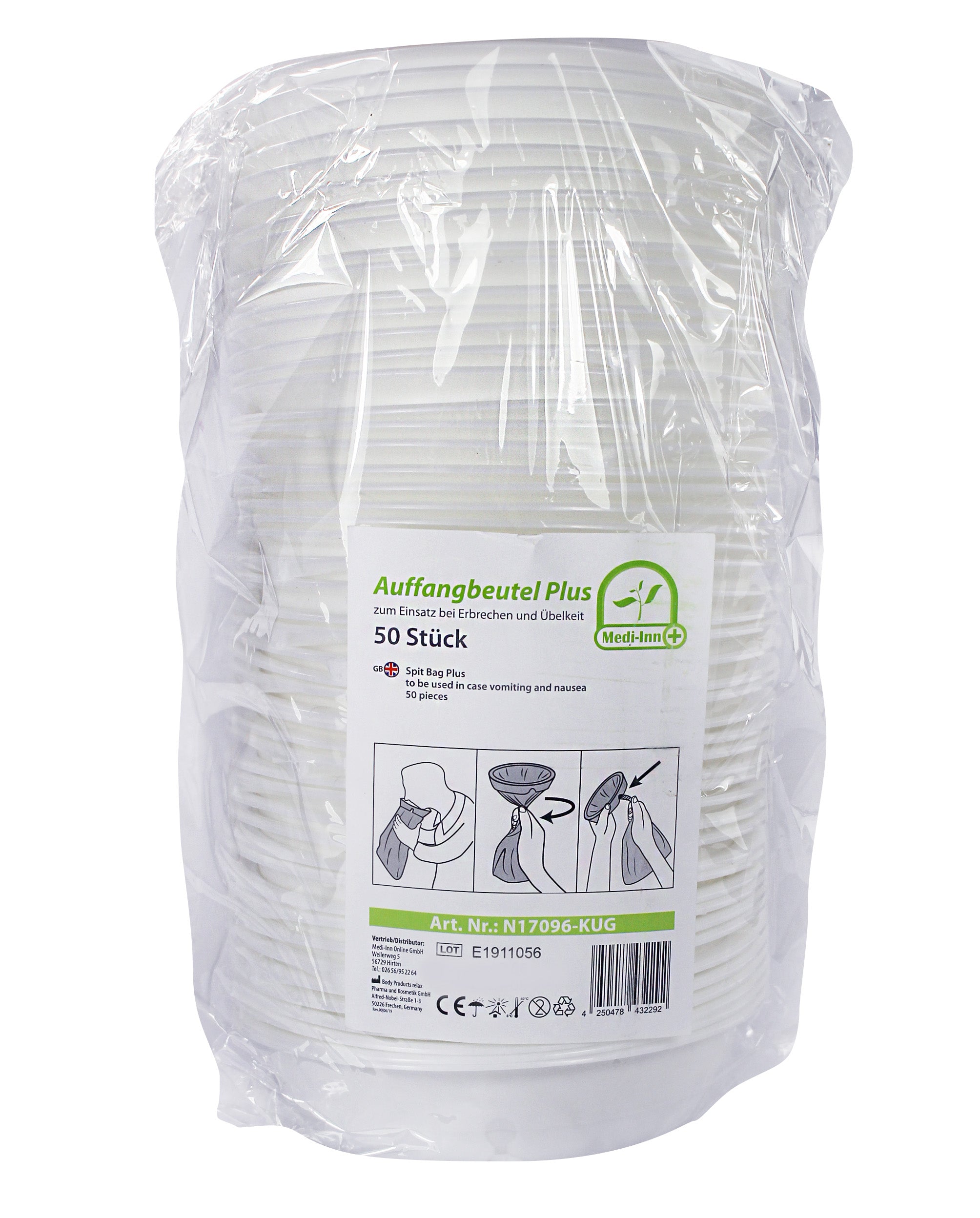 Bild eines Medizinproduktes, einem Auffangbeutel mit Mundstück, der in einem klinischen zuständigen Umfeld präsentiert wird. Der Beutel ist transparent und hat eine klare Kapazitätsmarkierung. Oben ist ein stabiles Mundstück sichtbar, das eine einfache Handhabung und Nutzung ermöglicht. Das Produkt liegt auf einem neutralen Untergrund, um die visuelle Klarheit zu fördern. Die Verpackung ist farblich dezent, mit leicht lesbaren Informationen.