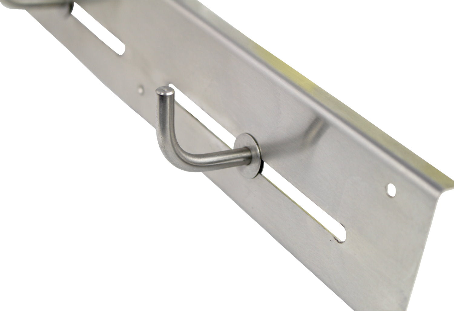 Edelstahlhalter zur Wandmontage für geblockte Schürzen, rostfrei und robust. Der Halter hat eine glatte, polierte Oberfläche und ist in einem modernen, minimalistischen Design gestaltet. Er verfügt über mehrere Haken, die zum Aufhängen von Küchen- oder Schürzen genutzt werden können. An der Rückseite befinden sich vorgefertigte Löcher für eine einfache Montage an der Wand. Der Halter ist ideal für den Einsatz in Restaurants oder Küchen, um Ordnung zu schaffen und Zugriff auf Schürzen zu erleichtern.