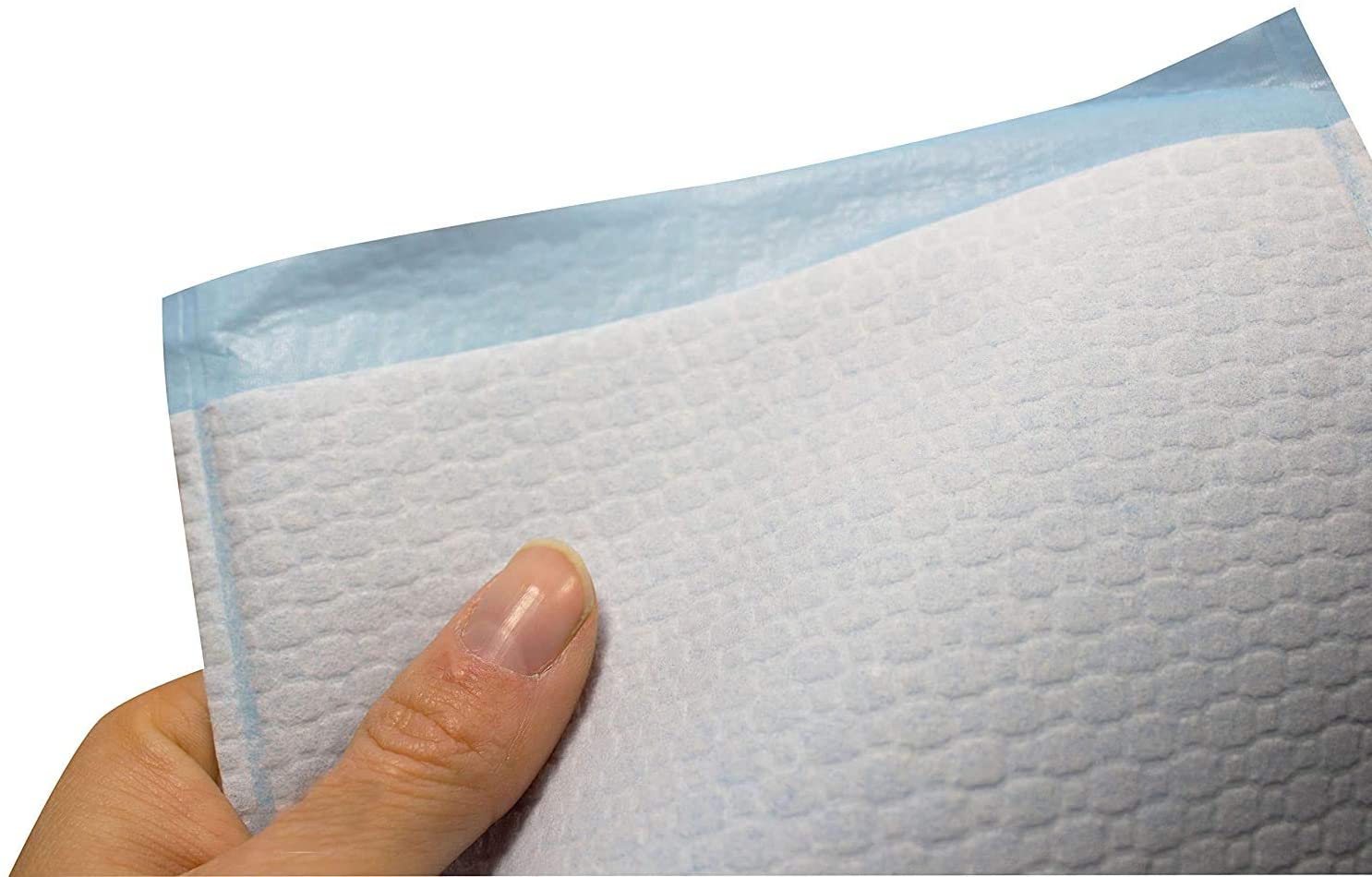 Ein Bild von hellblauen Einmal-Waschhandschuhen aus Airlaid-Material mit einer PE-Innenbeschichtung. Die Handschuhe sind rechteckig gefaltet und auf einem weißen Hintergrund platziert. Jedes Exemplar misst 15 x 22 cm und zeigt eine sanfte Struktur, die für eine angenehme Haptik sorgt. Die Aufmachung ist sauber und modern, ideal für den Einsatz in hygienischen Umgebungen.