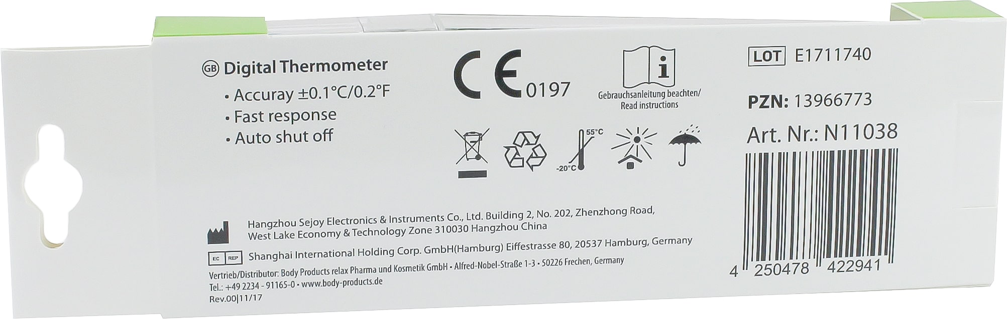 Digitales Fieberthermometer mit starrer Spitze, Modell MT-101. Das Thermometer hat ein schlankes, leichtes Design mit einer weißen Frontseite und einem klar ablesbaren LCD-Display, das die Temperatur in Celsius oder Fahrenheit anzeigt. Der Bedienknopf ist ergonomisch platziert für eine einfache Handhabung. Die spitze Thermometerspitze sorgt für präzise Messungen.