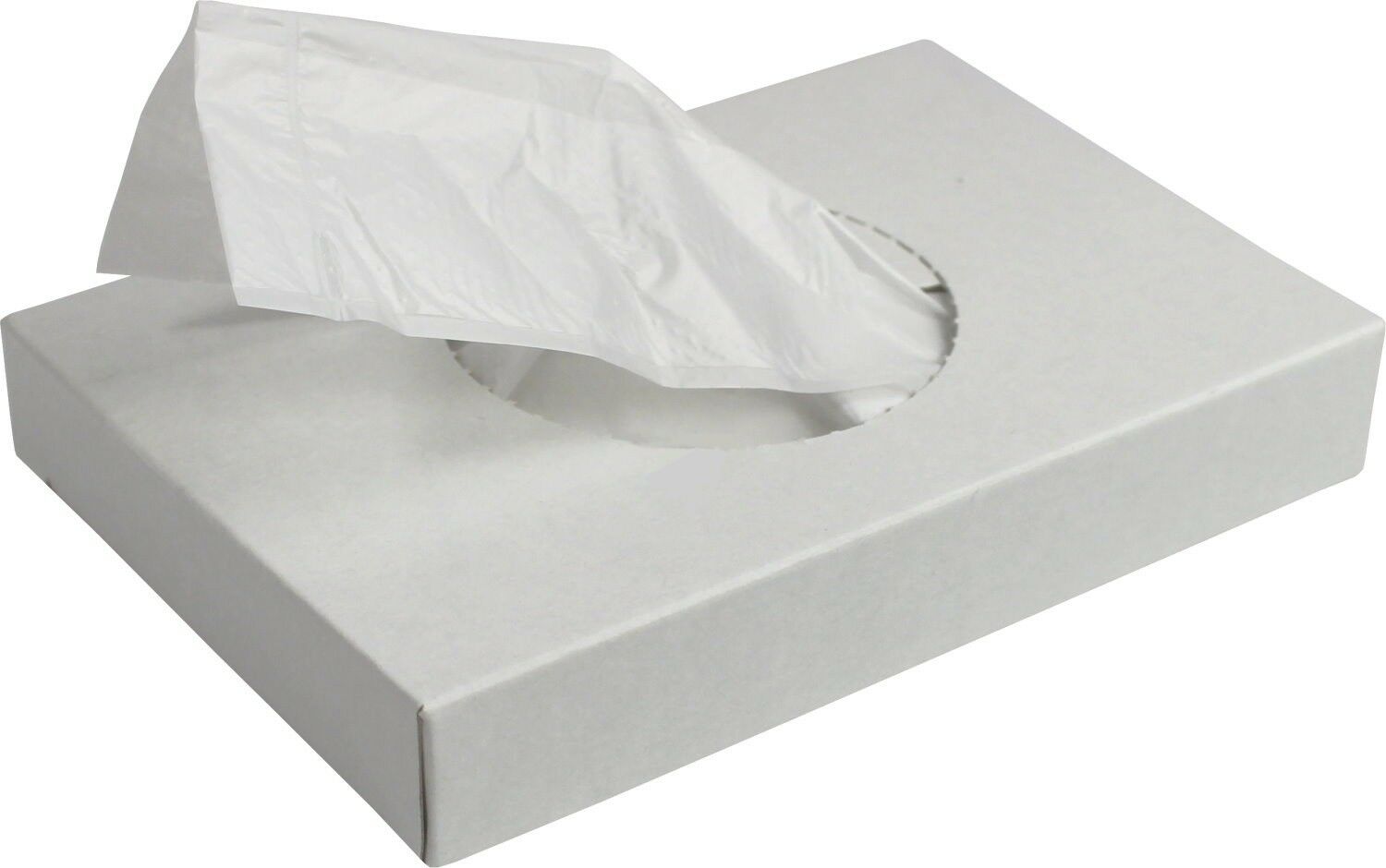 Weißer Hygienebeutel im 30er Pack, auf einem neutralen Hintergrund platziert. Die Beutel sind in einem stabilem Karton verpackt, der klar beschriftet ist und den Produktnamen "Medi Inn Hygienebeutel" zeigt. Auf der Vorderseite des Kartons sind unter anderem Hinweise zur Verwendung und eine Darstellung, die den Gebrauch des Beutels in verschiedenen Situationen andeutet. Die Umverpackung hat ein modernes, ansprechendes Design, das die Produkteigenschaften hervorhebt und die Hygiene und Sauberkeit betont.