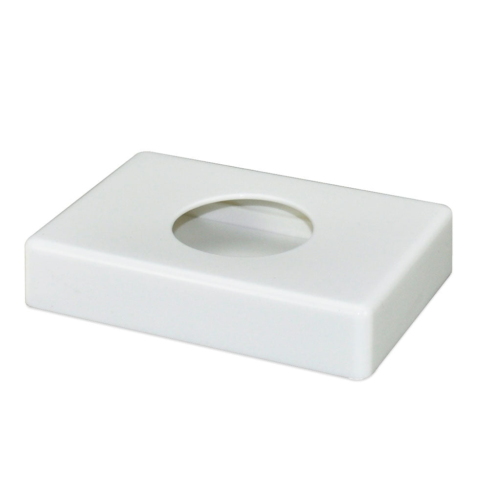 Weißer Hygienebeutelspender aus robustem Kunststoff, rechteckige Form mit abgerundeten Kanten. Der Spender hat eine Klapptür in der Mitte, die einfach zu öffnen ist, um Hygienebeutel bereitzustellen. An der Oberseite des Spenders befindet sich ein zusätzliches Fach mit einem durchsichtigen Deckel für den Nachschub. Der Spender ist für Wandmontage konzipiert, was durch die Montageplatte auf der Rückseite ersichtlich ist. Ideal für Toiletten in öffentlichen Einrichtungen oder gewerblichen Räumen.