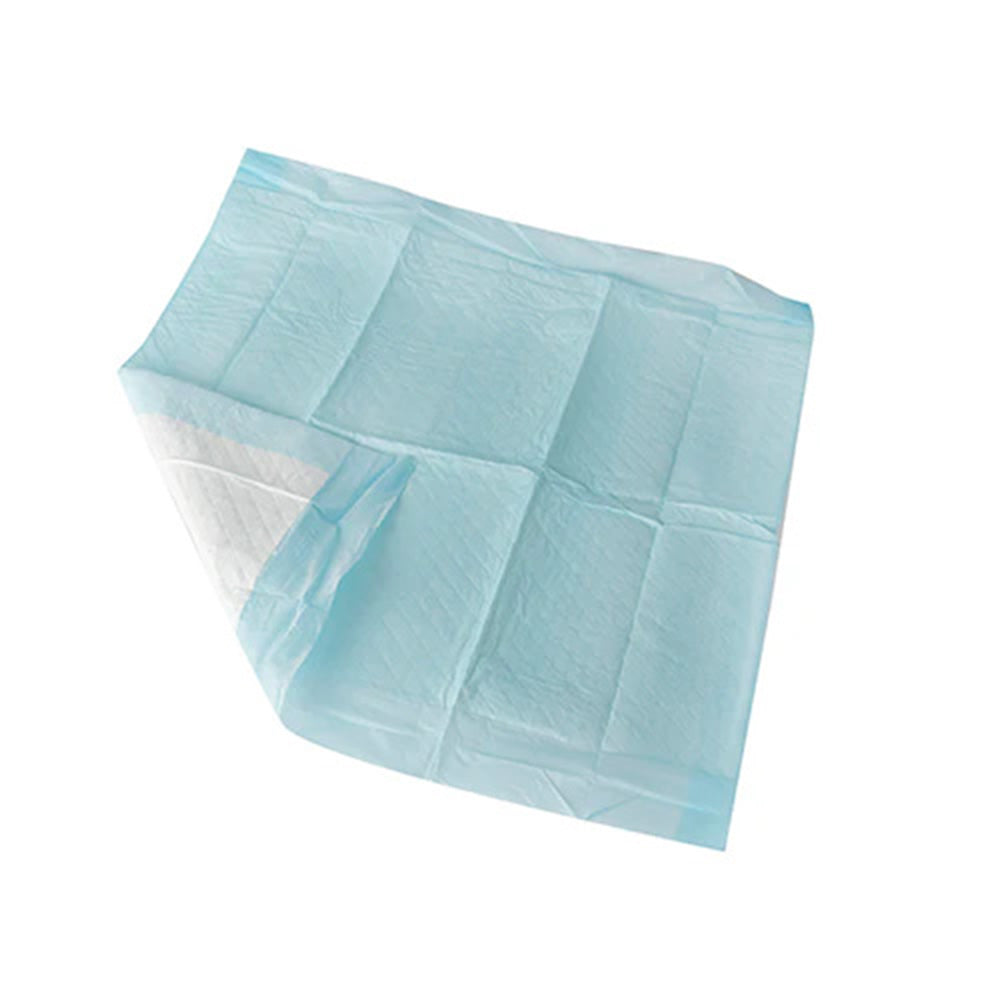 Bild eines Produkts: medi-inn Krankenunterlagen, Maße 60 x 60 cm, in einem 15er-Pack. Die Unterlagen sind in einer Packung präsentiert und scheinen aus saugfähigem, hochwertigem Material zu bestehen, welches eine 6-lagige Struktur aufweist. Die Farbe der Unterlagen ist hellblau, was sie ansprechend und hygienisch erscheinen lässt. Im Hintergrund ist eine neutrale Fläche zu sehen, die den Fokus auf die Unterlagen lenkt.