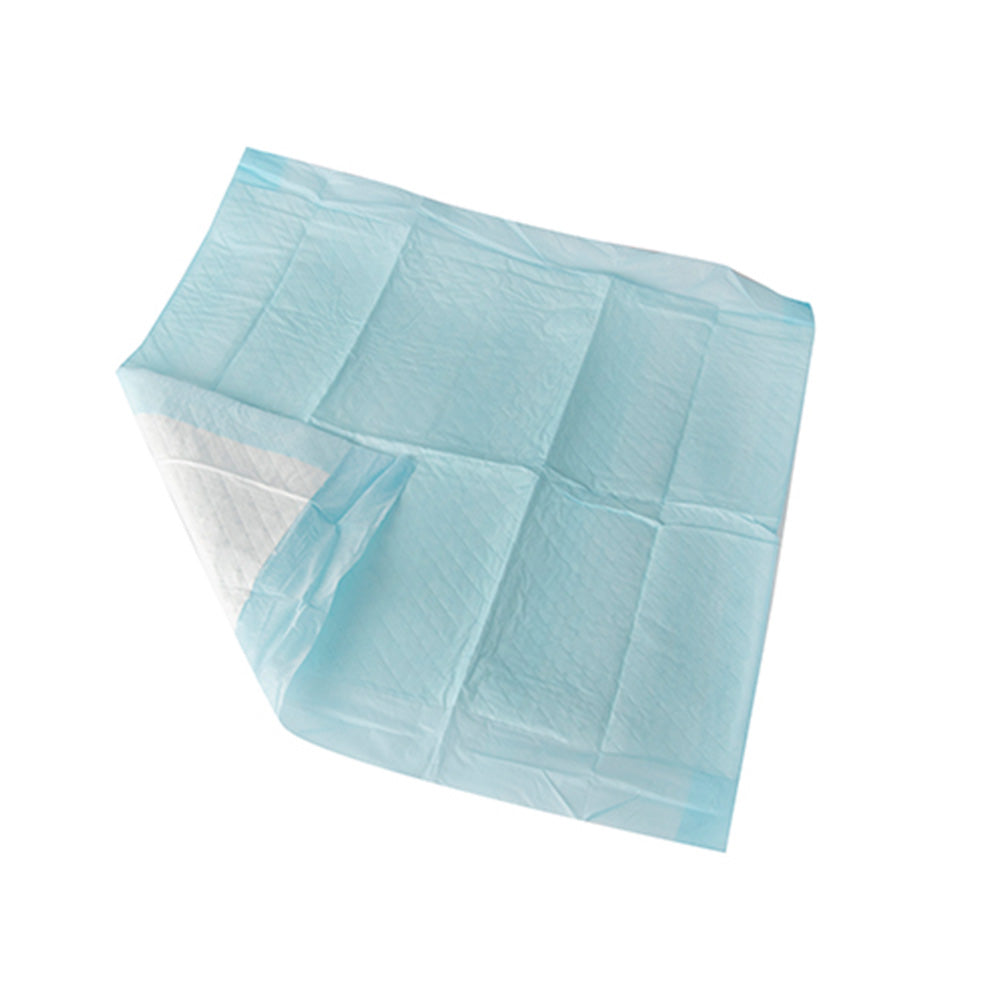 Weißes Paket mit Einmalunterlagen in einer transparenten Plastikverpackung. Die Einmalunterlagen sind quadratisch, messen 60 x 60 cm und bestehen aus 12 Lagen für zusätzliche Saugfähigkeit. Das Produkt ist in einem 10er-Pack erhältlich. Auf der Verpackung sind die Produktinformationen und das Logo des Herstellers gut lesbar gedruckt. Der Hintergrund des Bildes ist neutral gehalten, was die Aufmerksamkeit auf das Produkt lenkt.