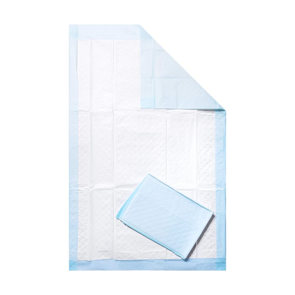 Ein 20er-Pack Medi Inn Krankenunterlagen, einmalige Unterlagen in Folie, auf einem weißen Hintergrund präsentiert. Jede Unterlage hat die Abmessungen 40 x 60 cm und besteht aus 10 Lagen für optimale Saugfähigkeit und Schutz. Die Verpackung zeigt ein klares, ansprechendes Design mit den Produktinformationen in deutscher Sprache. Im oberen Bereich ist der Produktname "Medi Inn Krankenunterlagen" gut lesbar.