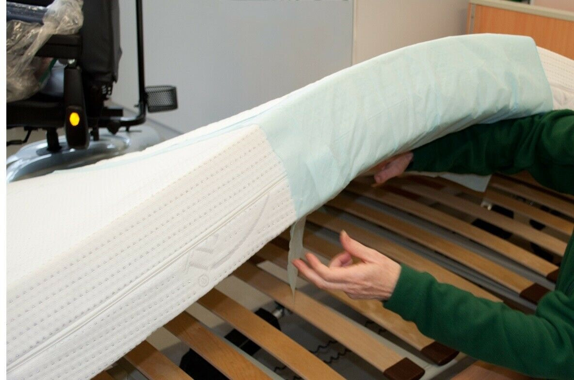 Bild eines Pakets mit Medi Inn Krankenunterlagen, das in verschiedenen Lagen und in einer transparenten Verpackung präsentiert wird. Die Krankenunterlagen sind in der Größe 70 x 175 cm erhältlich und zeichnen sich durch eine hohe Saugfähigkeit und Flüssigkeitsundurchlässigkeit aus. Das Design ist einfach und funktional, ideal für den Einsatz im medizinischen Bereich. Der Hintergrund ist neutral gehalten, um die Produktdetails und die Verpackung klar hervorzuheben.