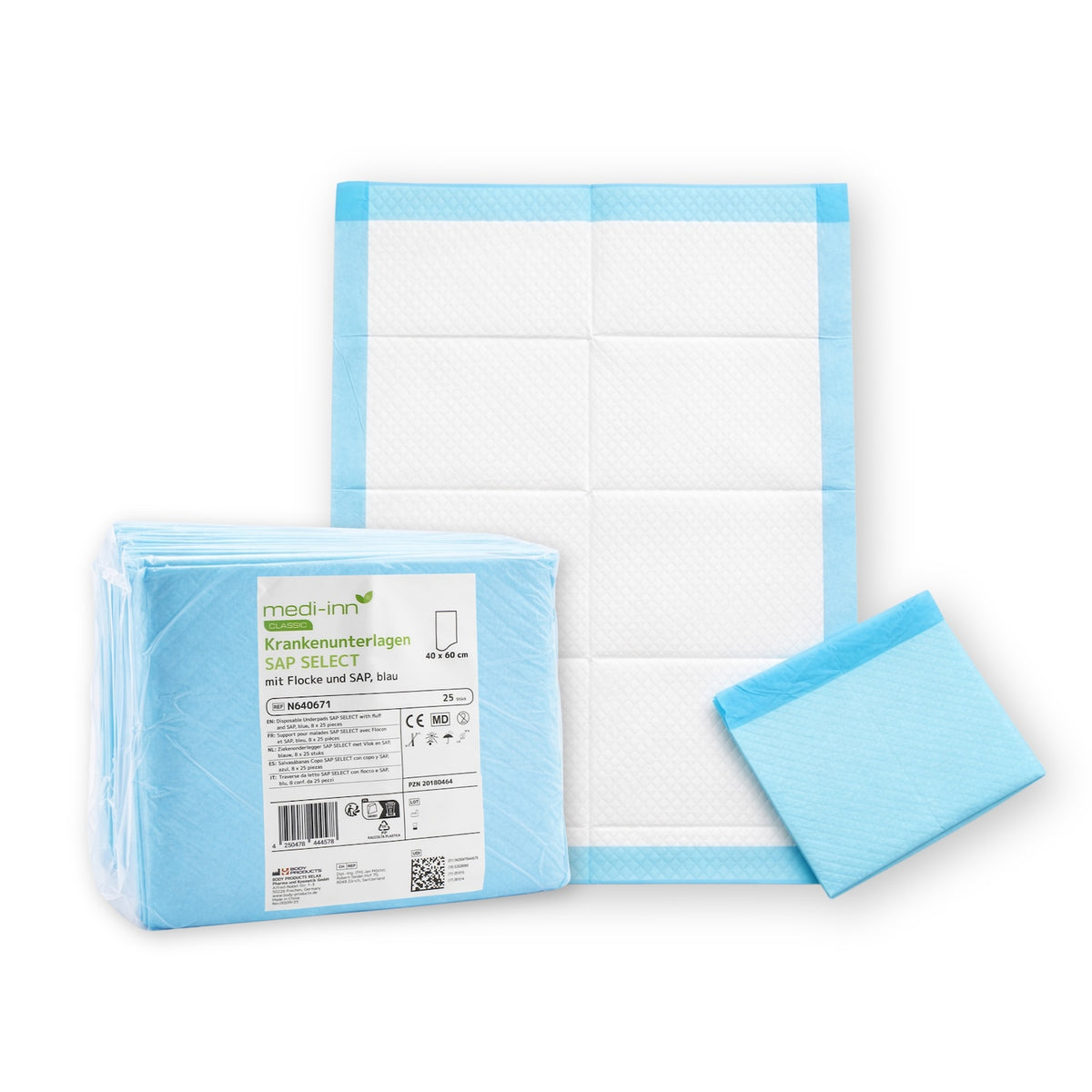 Medi-Inn CLASSIC Krankenunterlagen SAP SELECT 40 x 60 cm (25 Stück) – Packung und Einweg-Unterlage blau/weiß