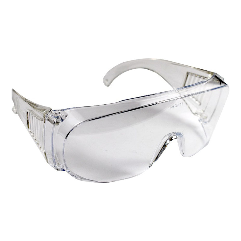Transparente Laborschutzbrille aus kratzfestem Polycarbonat. Die Brille hat eine klare, ungetönte Linse, die vollen Sichtschutz bietet und vor chemischen Spritzern sowie Staub schützt. Der Rahmen ist leicht und ergonomisch geformt, um einen bequemen Sitz zu gewährleisten. Die Brille verfügt über seitliche Abdeckungen, die zusätzlichen Schutz bieten. Ideal für Labore, Industrien und handwerkliche Anwendungen.