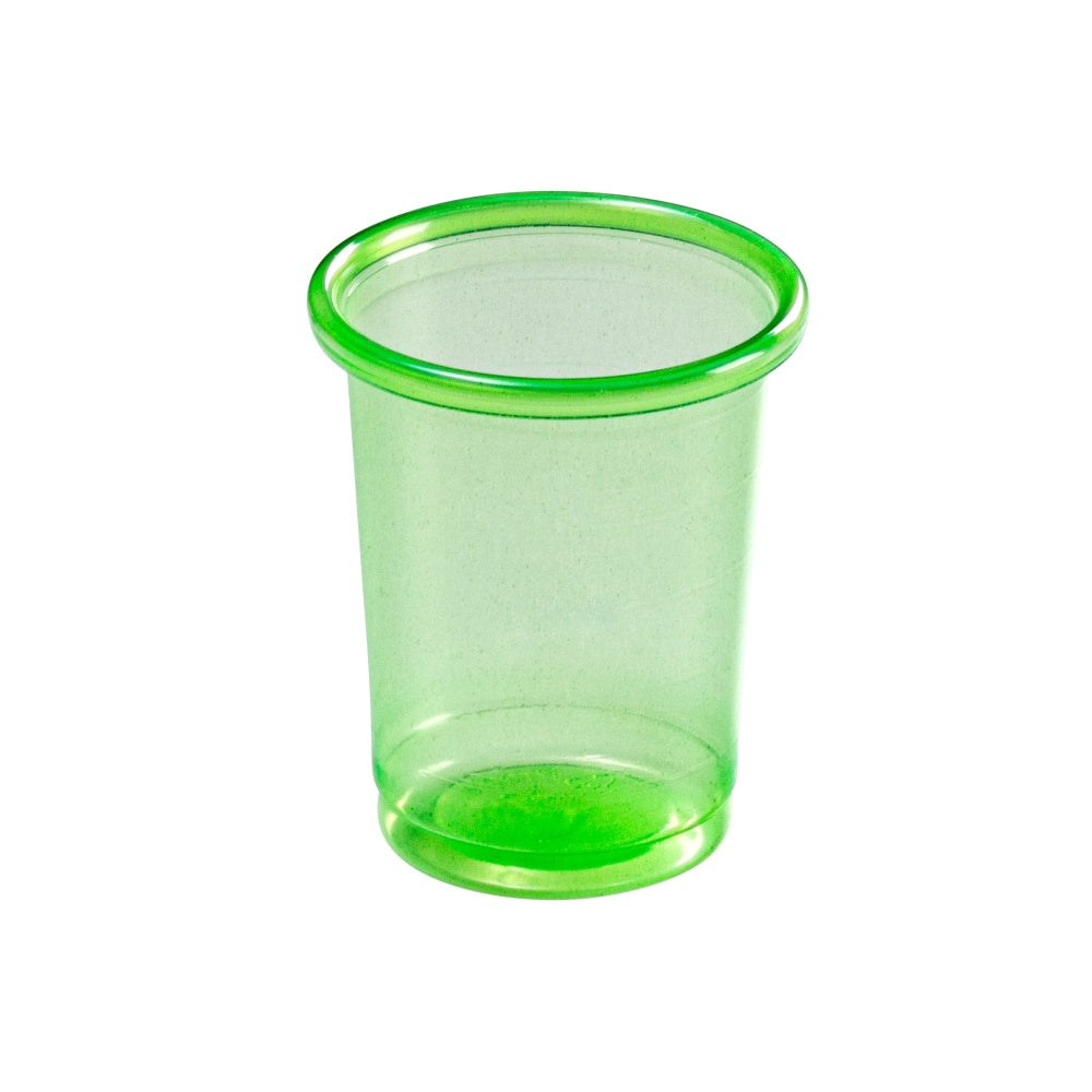 Medikamentenbecher mit Deckel in leuchtendem Rot. Der Becher besitzt eine transparente Oberseite, die den Inhalt sichtbar macht, und eine gut schließende, farblich passende Kappe. Die gesamte Form ist ergonomisch gestaltet, um eine einfache Handhabung zu gewährleisten. Der Becher ist ideal für die sichere Aufbewahrung und den Transport von Medikamenten oder Nahrungsergänzungsmitteln.