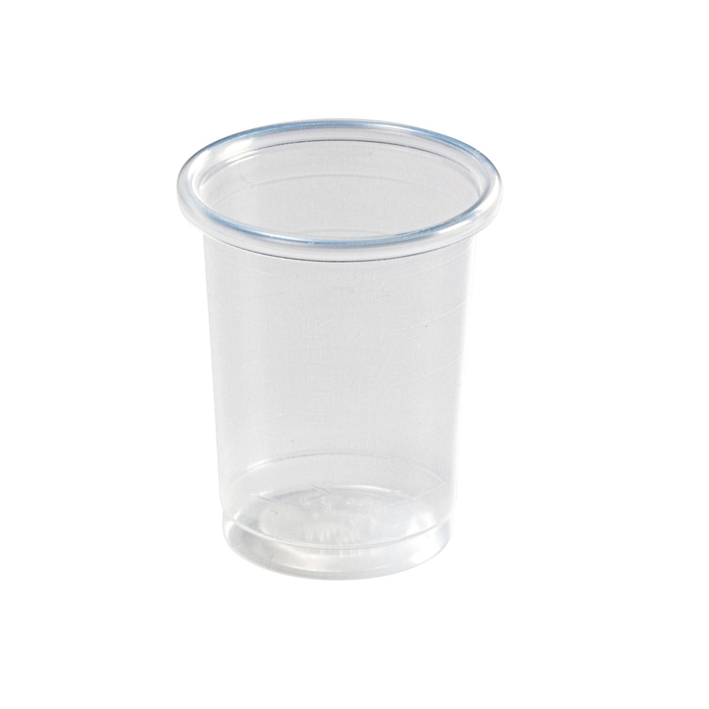 Ein roter Medikamentenbecher mit Deckel steht auf einem weißen Hintergrund. Der Becher hat eine klare, moderne Form mit einem graduellen Maßstab an der Seite, der in Millilitern markiert ist. Der transparente Deckel passt perfekt auf den Becher und schützt den Inhalt. Er ist für die sichere Aufbewahrung von Medikamenten und Flüssigkeiten konzipiert. Der Becher ist leicht und handlich, ideal für den täglichen Gebrauch zu Hause oder unterwegs.