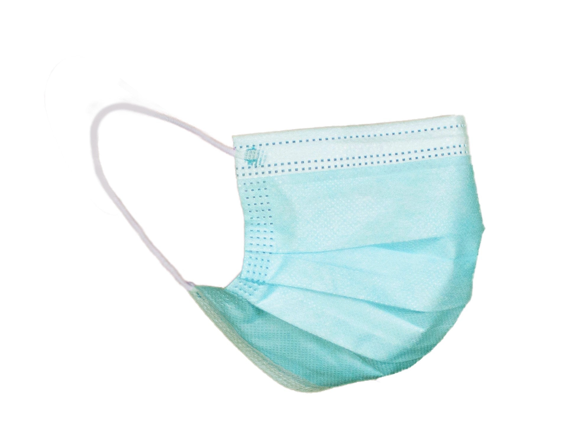 Bild eines medizinischen Mundschutzes in grün, der in einer Packung präsentiert wird. Der Mundschutz ist dreilagig und bietet einen hohen Schutzstandard (Typ II). Er verfügt über elastische Bänder, die eine einfache und bequeme Anpassung hinter den Ohren ermöglichen. Die Verpackung enthält mehrere Masken und zeigt eine klare, professionelle Verwendung in einem medizinischen oder hygienischen Kontext. Der Hintergrund ist neutral, um das Produkt hervorzuheben.