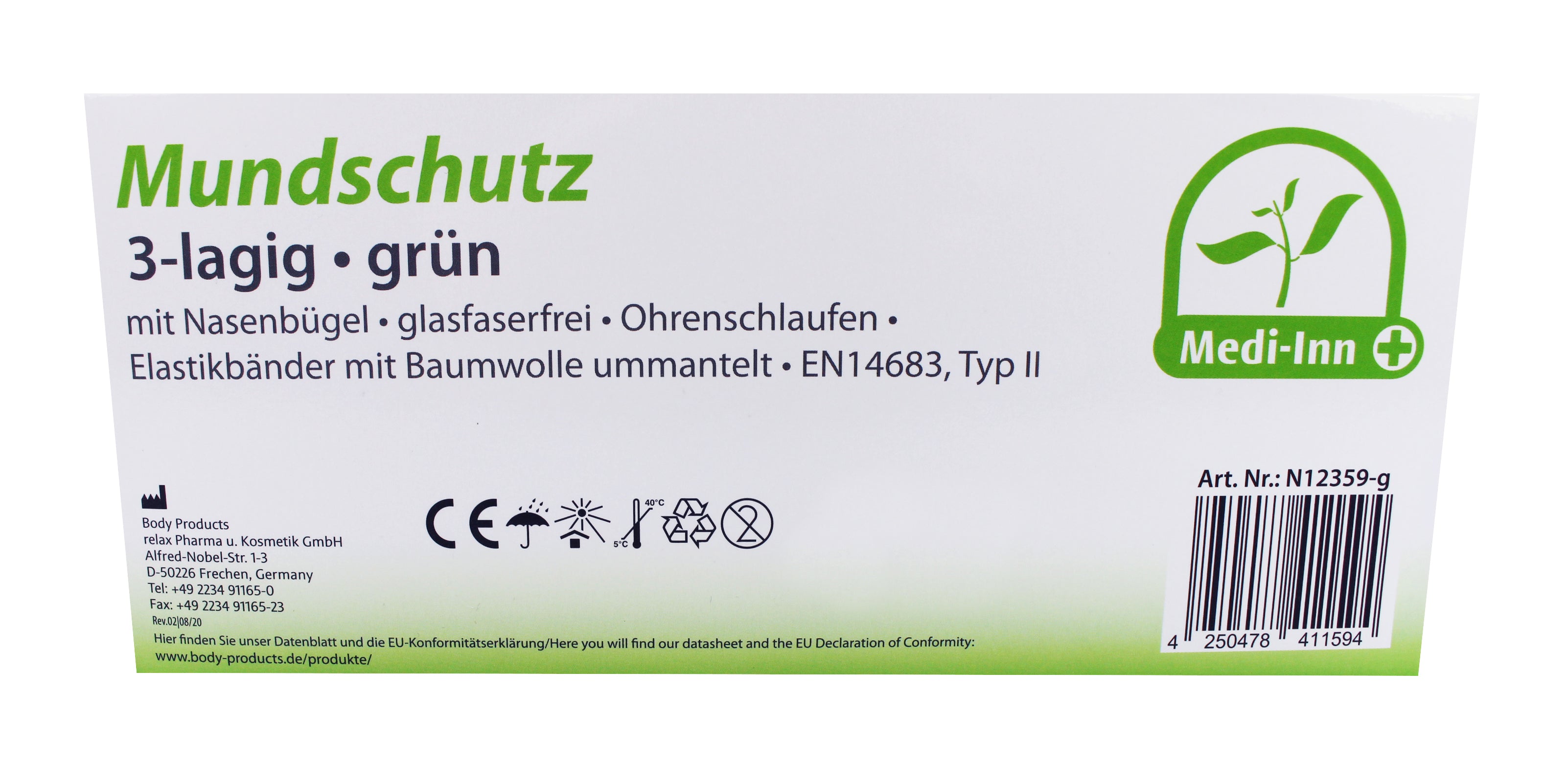Mundschutz Atemschutzmaske Typ II in Grün, dreilagig mit elastischen Bändern. Die Maske zeigt eine weiche, komfortable Oberfläche und übernimmt eine wichtige Schutzfunktion. Sie ist leicht und atmungsaktiv, ideal für den täglichen Gebrauch. Die elastischen Bänder sorgen für einen sicheren Sitz hinter den Ohren. Die Maske ist für den einmaligen Gebrauch konzipiert und eignet sich für verschiedene Anwendungen, darunter medizinische Umgebungen und alltägliche Aktivitäten.
