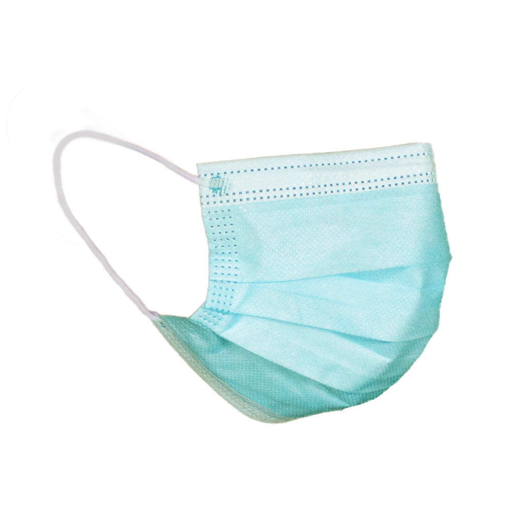 Ein weißer, dreilagiger Mundschutz (Typ II) mit elastischen Bändern, der zum Schutz vor Partikeln und Keimen dient. Der Mundschutz zeigt eine sanfte, glatte Oberfläche und eine ergonomische Form, die sich gut an das Gesicht anpasst. Die elastischen Bänder sind an den Seiten befestigt und ermöglichen eine bequeme und sichere Passform hinter den Ohren. Das Produkt ist für den einmaligen Gebrauch geeignet und entspricht den erforderlichen Hygienestandards.