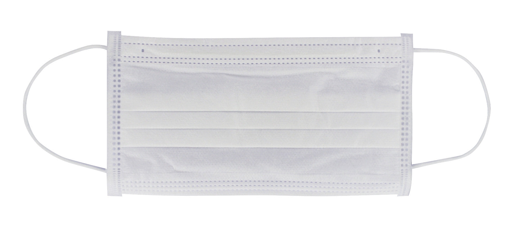 Ein weißer, dreilagiger Mundschutz ist auf einem neutralen Hintergrund abgebildet. Der Mundschutz hat ein elastisches Band auf beiden Seiten, das eine bequeme Passform ermöglicht. Die Oberseite des Mundschutzes zeigt eine feine, gleichmäßige Struktur, während die Ensembleschichten die Sicherheit und Filterung von Partikeln gewährleisten. Der Atemschutz wirkt hygienisch und ist ideal für den einmaligen Gebrauch in verschiedenen Bereichen, wie z.B. Gesundheitswesen und im öffentlichen Raum.