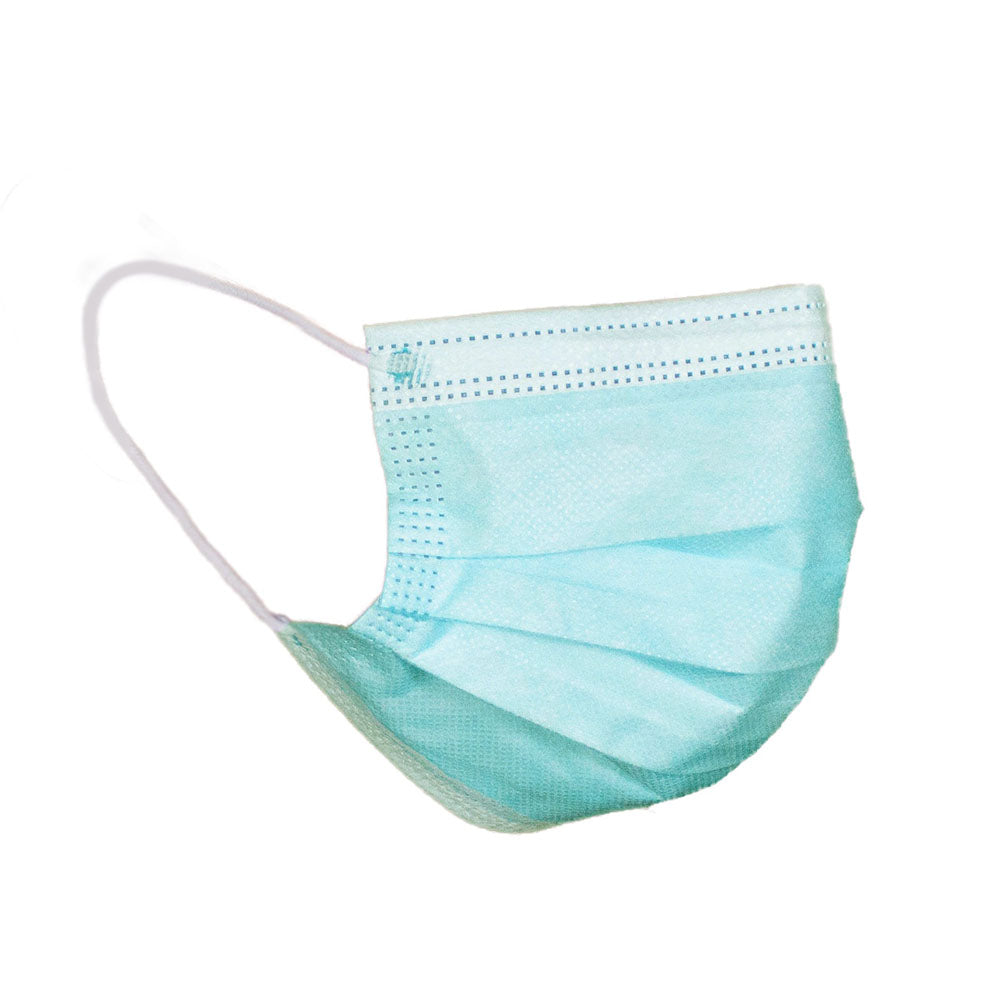 Mundschutz Atemschutz Typ IIR in Grün, dreilagig. Die Maske hat einen verstellbaren Nasenbügel für eine optimale Anpassung an verschiedene Gesichtsformen. Diese Einwegmaske besitzt elastische Bänder, die hinter den Ohren getragen werden, und sorgt so für einen bequemen Sitz. Die Struktur der Maske unterstreicht ihre hohe Filterleistung und Atmungsaktivität. Ideal geeignet zum Schutz in medizinischen Einrichtungen oder beim Einkaufen, um die Übertragung von Krankheitserregern zu minimieren.