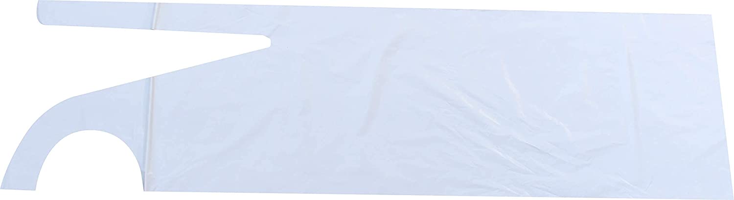 Das Bild zeigt eine glatte Einwegschürze aus PE (Polyethylen) in einer standardisierten Form, die auf einem weißen Hintergrund präsentiert wird. Die Schürze ist schlicht und leicht, mit langen Ärmeln und einem vorderen Bereich, der bis zur Taille reicht. Ihre Oberfläche wirkt glänzend und wasserabweisend, was für hygienische Anwendungen ideal ist. Die Schürze ist sorgfältig gefaltet und bietet eine farbenfrohe, praktische Lösung für den Einsatz im medizinischen oder gastronomischen Bereich.