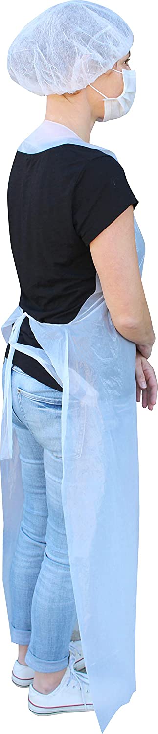 Bild eines blauen PE-Schurzes in der Standardgröße 75 x 120 cm, der auf einem weißen Hintergrund präsentiert wird. Der Schurz hat eine glatte Oberfläche und fällt locker. Er ist einfarbig und zeigt keine Muster oder Logos. Die Anordnung und Textur des Materials sind klar sichtbar, was die Anwendungsfähigkeit und den praktischen Einsatz in verschiedenen Situationen hervorhebt. Ideal für den Einsatz in Pflege- und Gesundheitsbereichen sowie bei Tätigkeiten, die Hygiene erfordern.