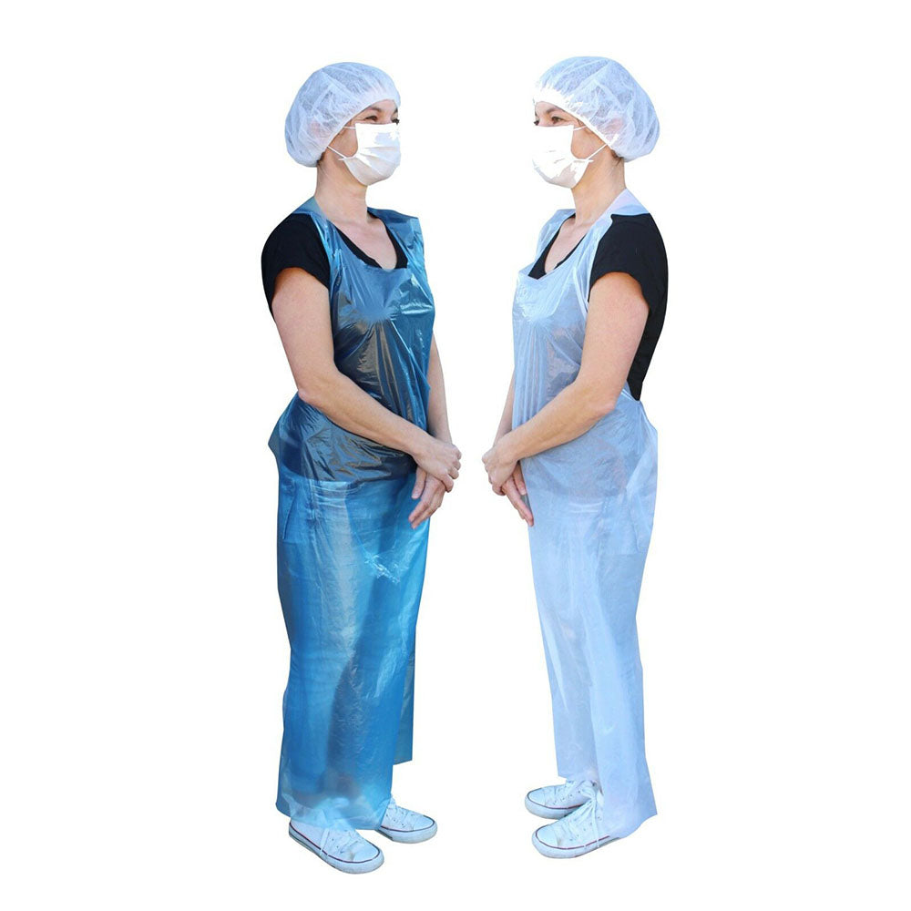 Weiße PE-Schürze auf einem neutralen Hintergrund. Die Schürze hat eine glatte Oberfläche und ist in der Standardgröße von 75 x 120 cm gestaltet. Sie zeigt eine einfache, praktische Form ohne zusätzliche Details oder Muster. Die Träger sind breit und ermöglichen eine bequeme Anbringung um den Hals. Diese Einwegschürze eignet sich ideal für den Einsatz in der Gastronomie, im Gesundheitswesen oder in anderen Bereichen, in denen Hygiene und Schutz erforderlich sind.