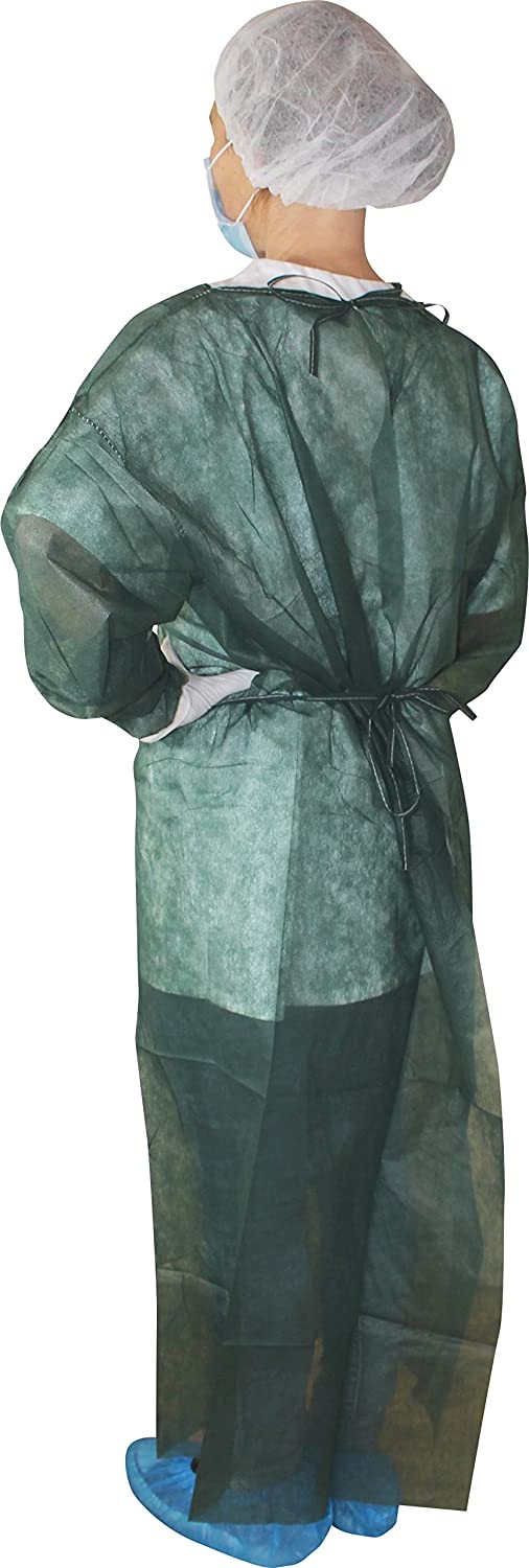 Bild eines dunkelgrünen Besucherkittels, der für den Einsatz in medizinischen Einrichtungen konzipiert ist. Der Kittel hat einen klassischen Schnitt mit einem langen Ärmel und ist aus leichtem, atmungsaktivem Material gefertigt. Er misst 136 x 140 cm und verfügt über elastische Strickbündchen an den Ärmeln, die einen bequemen Sitz gewährleisten. Der Kittel ist knielang und bietet umfassenden Schutz. Der Hintergrund ist neutral, um den Fokus auf das Produkt zu legen.