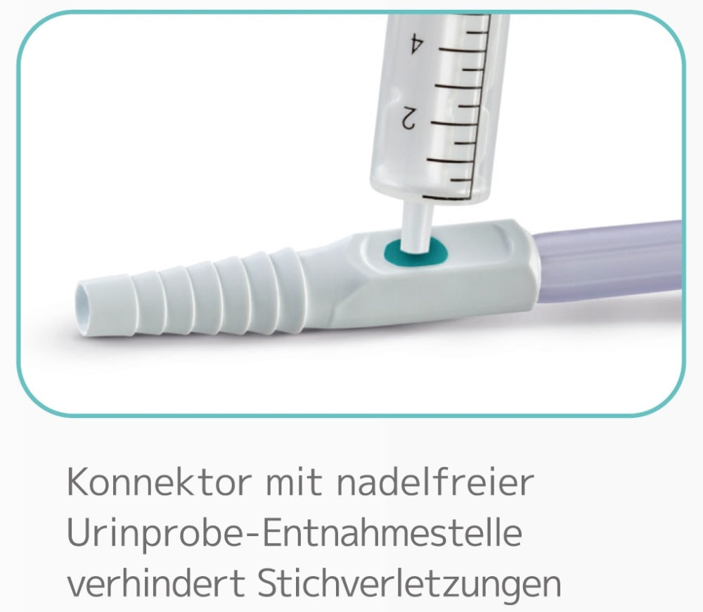 Konnektor mit nadelfreier Urinprobe-Entnahmestelle – für sichere, verletzungsfreie Probenentnahme mit Spritze.