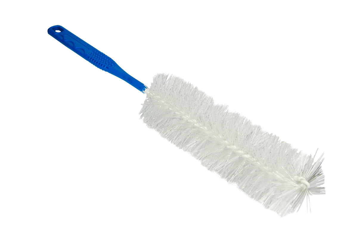 Reinigungsbürste für Urinflaschen mit einem Durchmesser von 5,5 cm und einer Länge von 37 cm. Die Bürste besitzt einen stabilen, ergonomischen Griff, der in hellem Grau gehalten ist und eine rutschfeste Oberfläche aufweist. Die Borsten sind aus robustem Material gefertigt und in einer dichten Anordnung platziert, um eine gründliche Reinigung zu gewährleisten. Sie ist ideal für die Pflege von Urinflaschen und anderen engen Behältern.