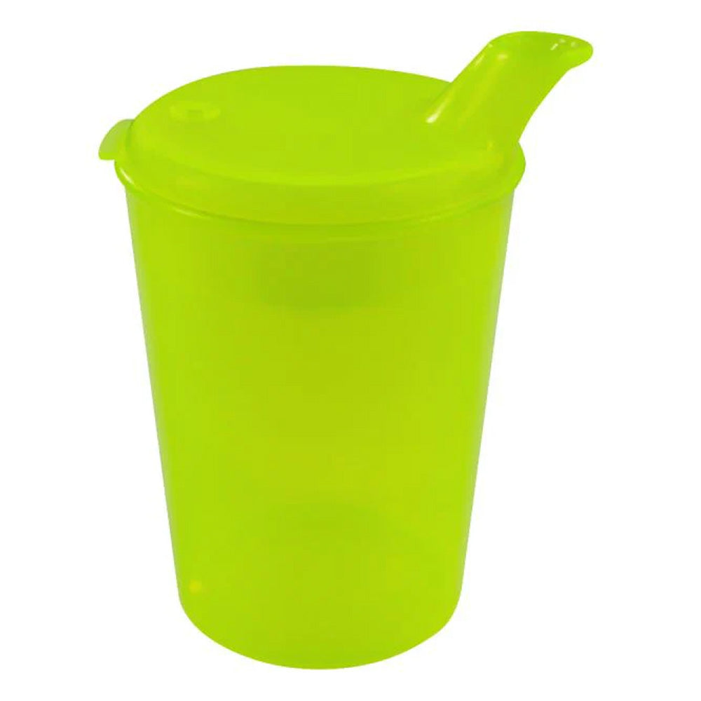 Gelber Schnabelbecher aus robustem Kunststoff, ideal für Personen mit Schluckbeschwerden. Der Becher hat ein Gesamtvolumen von 250 ml und eine praktische Trinköffnung mit einem Durchmesser von 12x10 mm. Die Form des Bechers ist ergonomisch gestaltet und ermöglicht ein einfaches Trinken ohne zu kleckern. Der Becher hat eine glatte, leicht abgerundete Oberfläche und ist spülmaschinenfest, was die Reinigung erleichtert. Das fröhliche Gelb sorgt für einen visuellen Anreiz und fördert die Nutzung.