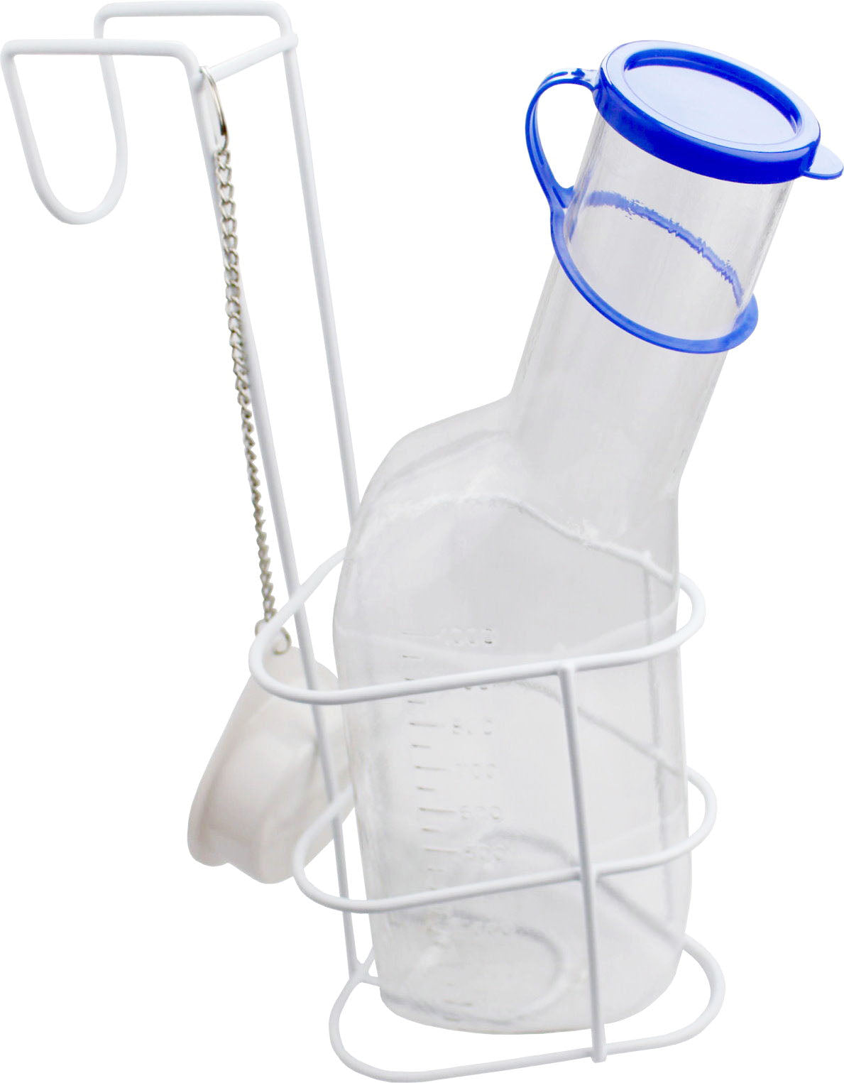 Transparente Urinflasche für Männer mit einem Fassungsvermögen von 1000 ml. Die Flasche hat eine praktische Form für eine einfache Handhabung im Bett und im Sitzen. Sie verfügt über einen großen, ergonomischen Ausguss und einen fest schließenden Deckel, um ein Auslaufen zu verhindern. Die klare Kunststoffoberfläche ermöglicht eine einfache Überprüfung des Füllstands.
